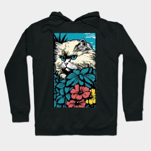 Persian Cat Vibrant Tropical Flower Tall Retro Vintage Digital Pop Art Portrait 3 Hoodie